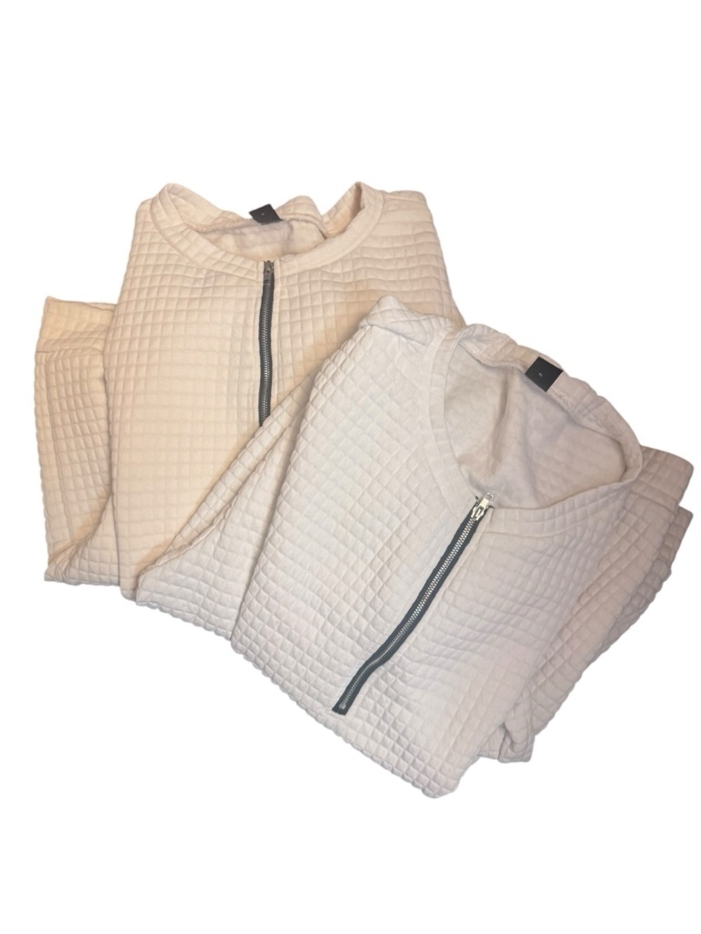 BUNDLE 2 SHEIN White and Cream Waffle Textured Quarter-Zip Sweaters Size Large